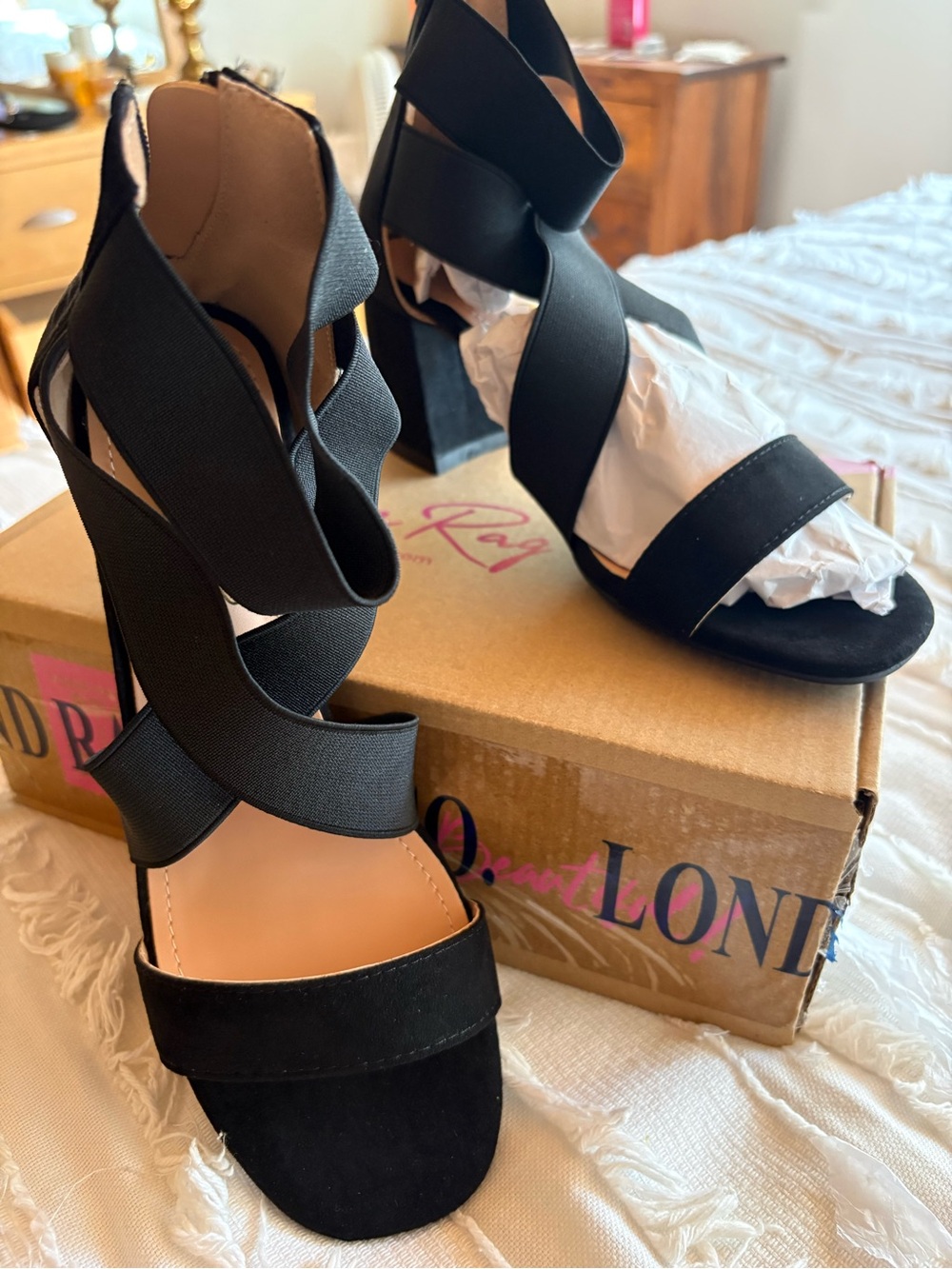 rag & bone Black Crisscross Elastic Block Heel Sandals